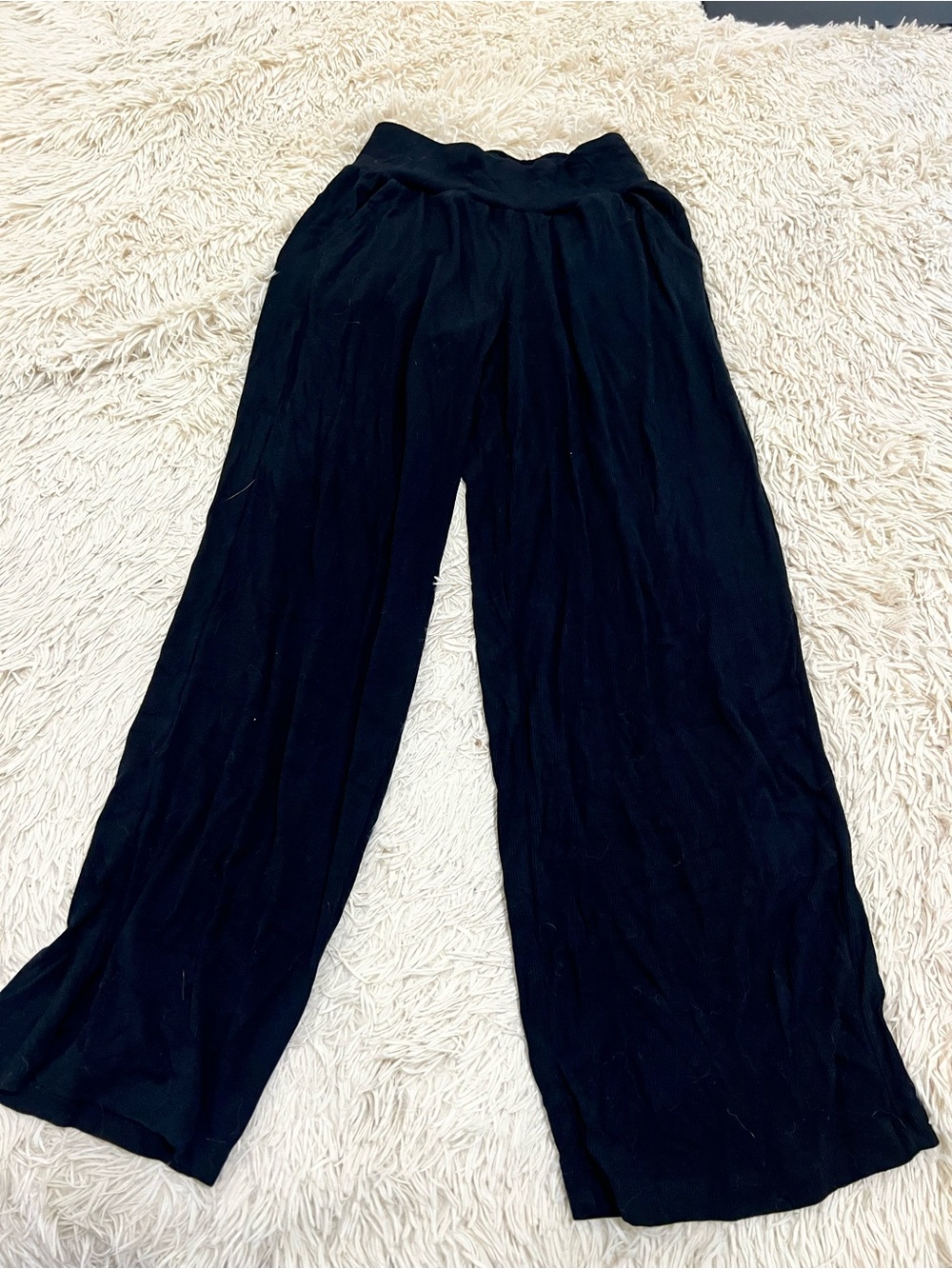 Black Wide Leg Lounge Pants with Elastic Waist